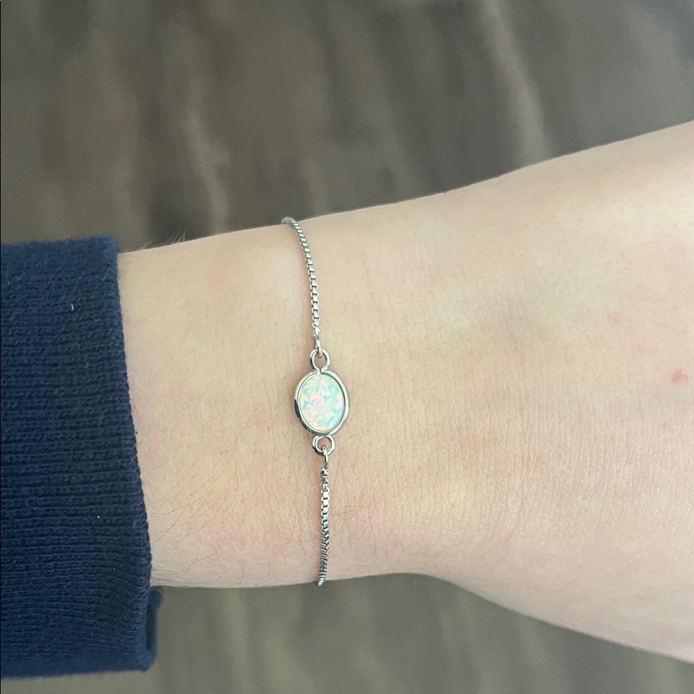 Dainty Silver Bracelet with Opal Accent